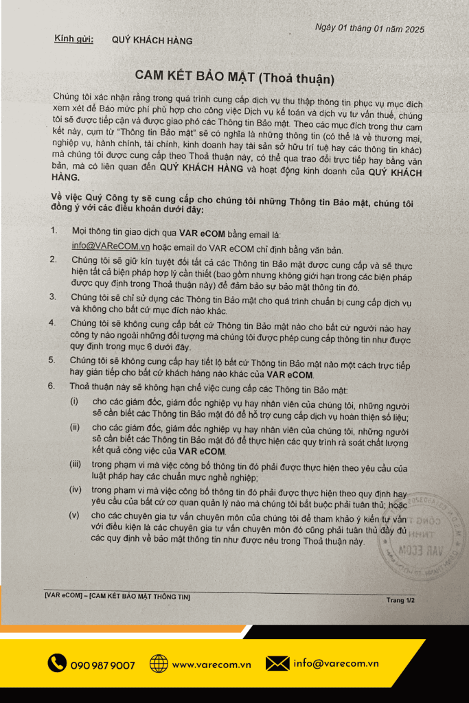 Cam kết bảo mật trang 1