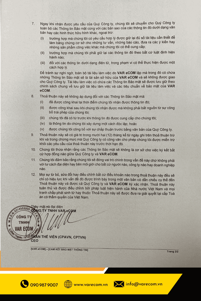 Cam kết bảo mật trang 2