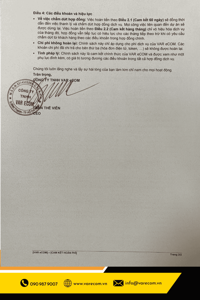 Chính sách cam kết chất lượng và hoàn tiền dịch vụ trang 2