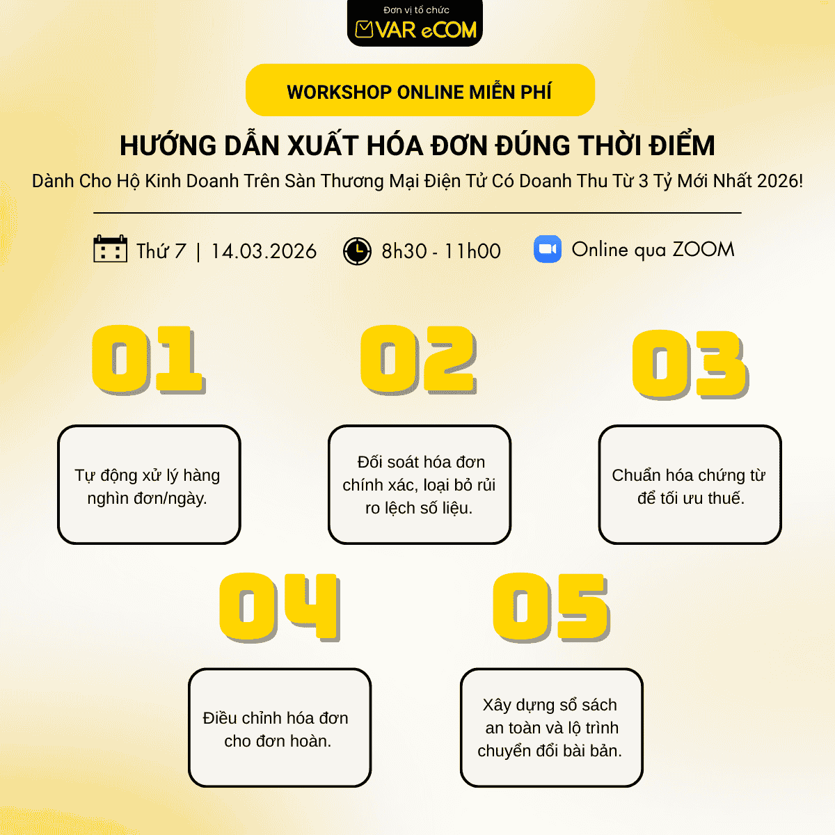 Workshop: Hướng dẫn xuất hóa đơn sàn tmđt dành cho hộ kinh doanh doanh thu từ 3 tỷ