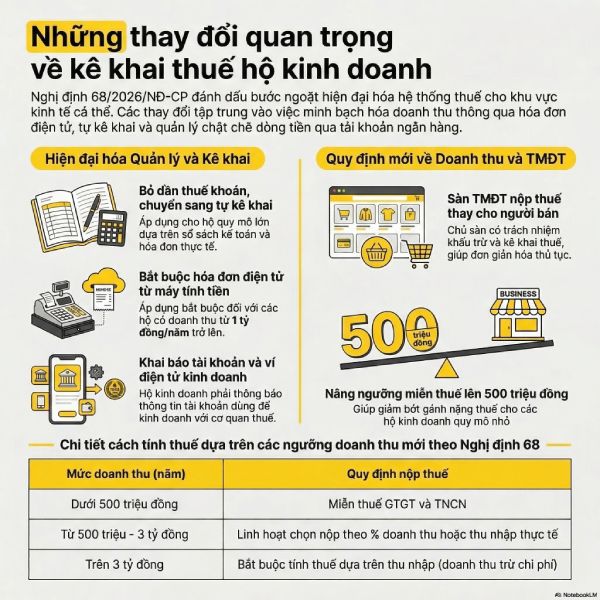 Nghị định 68 về kê khai thuế hộ kinh doanh 2026: Những thay đổi quan trọng bạn cần biết