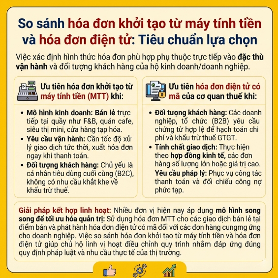 So sánh hóa đơn điện tử và hóa đơn khởi tạo từ máy tính tiền