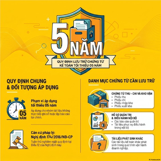 Quy định thời gian lưu trữ các chứng từ kế toán mới nhất 2026