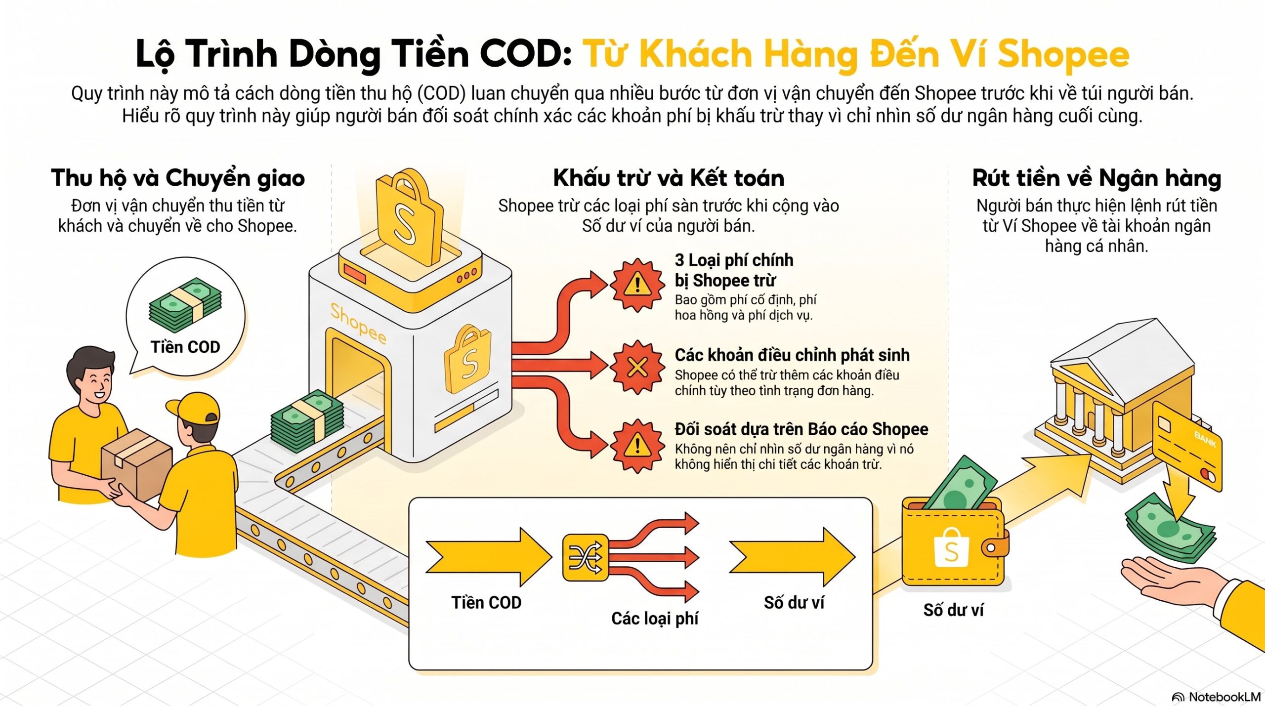 Đối soát COD Shopee là gì và vì sao tiền về ít hơn sàn báo?