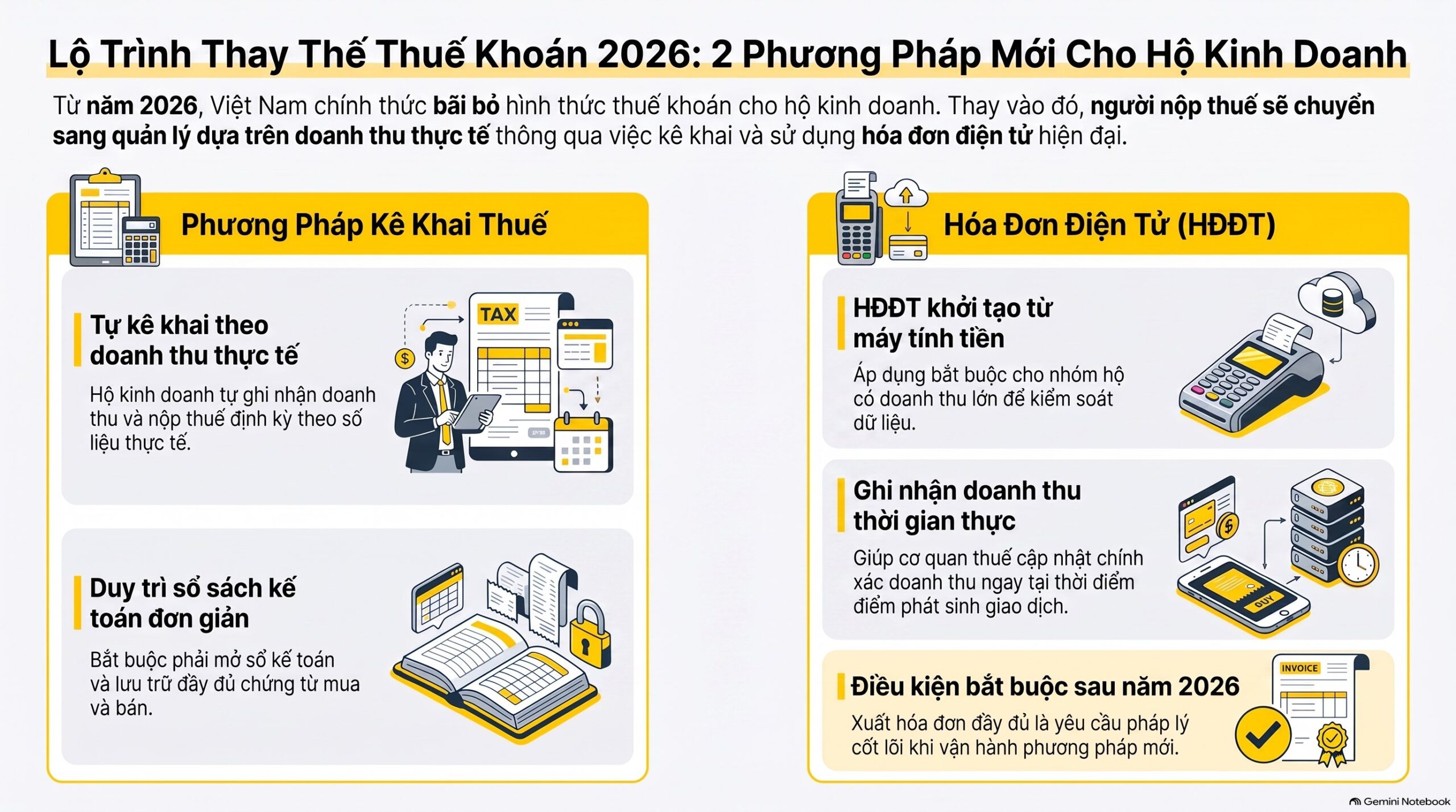 Bỏ thuế khoán hộ kinh doanh 2026: 3 con số phải nhớ và cách nộp thuế mới nhất