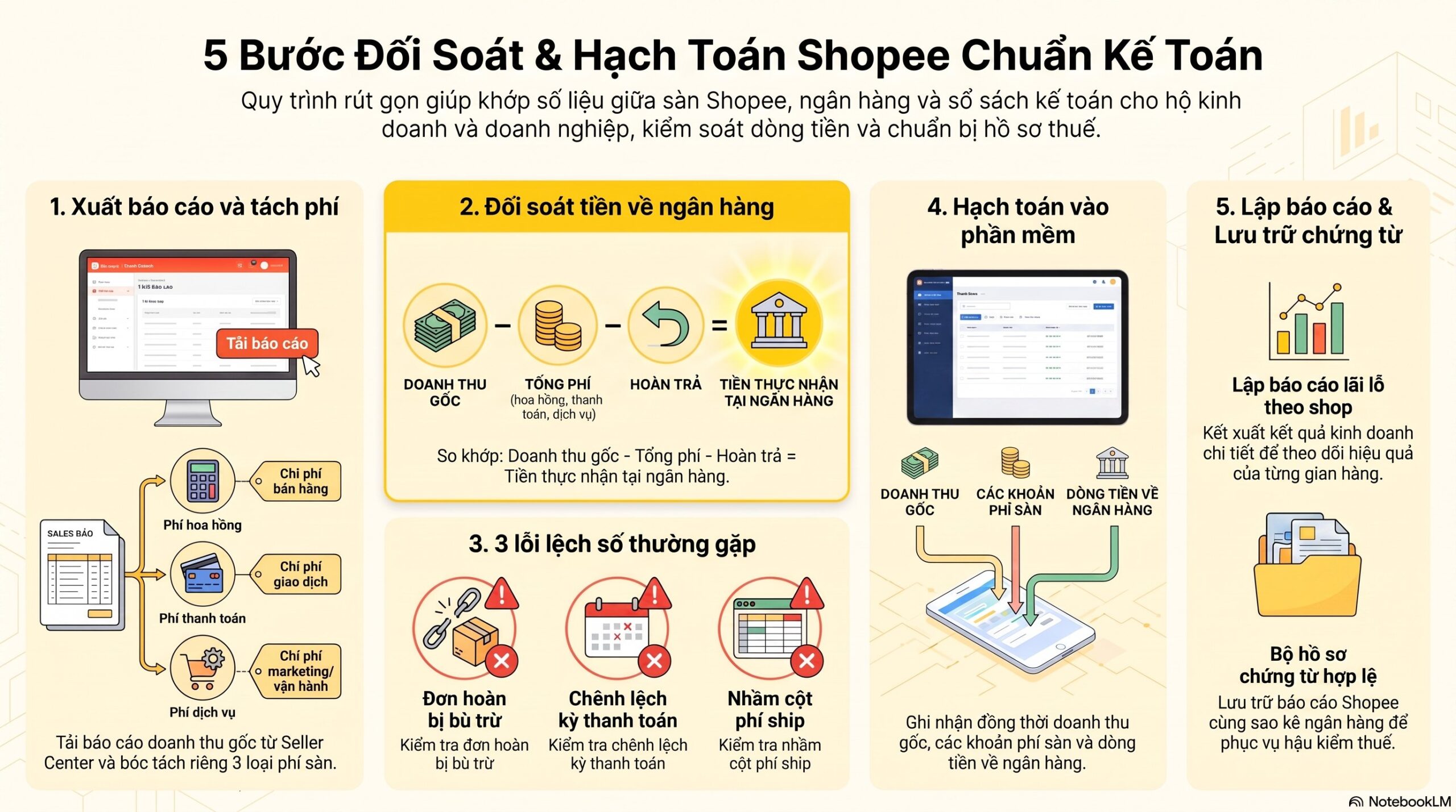 Kế toán Shopee: 5 bước đối soát và hạch toán chuẩn mới nhất 2026