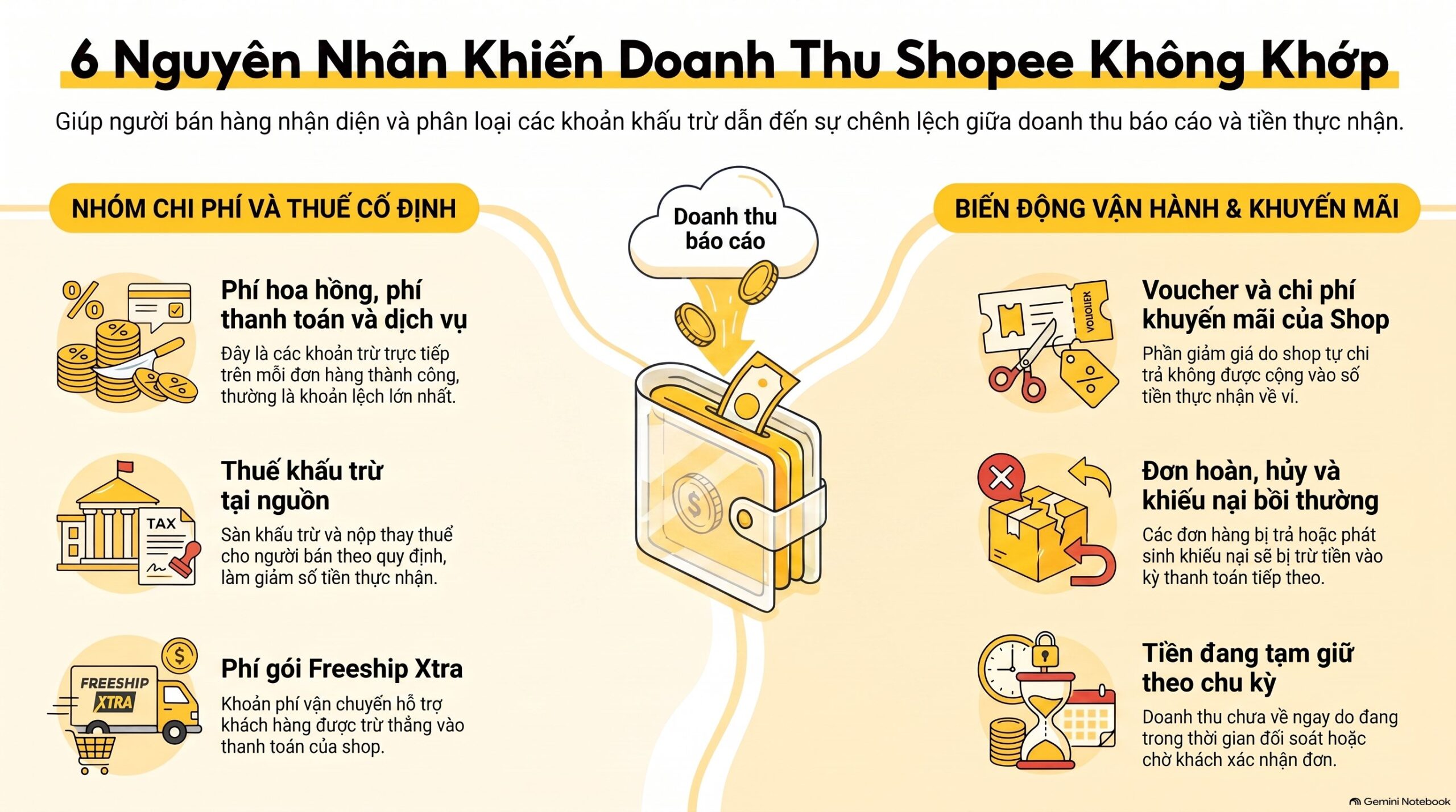 Doanh thu Shopee không khớp tiền về: 7 nguyên nhân và cách đối soát mới nhất 2026
