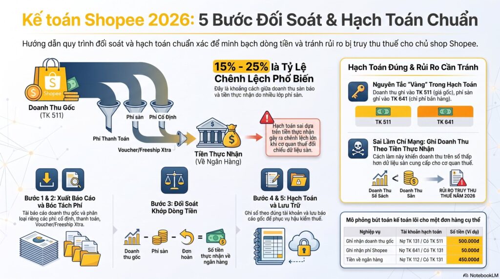 Hạch toán doanh thu sàn TMĐT chuẩn 2026 trên phần mềm kế toán