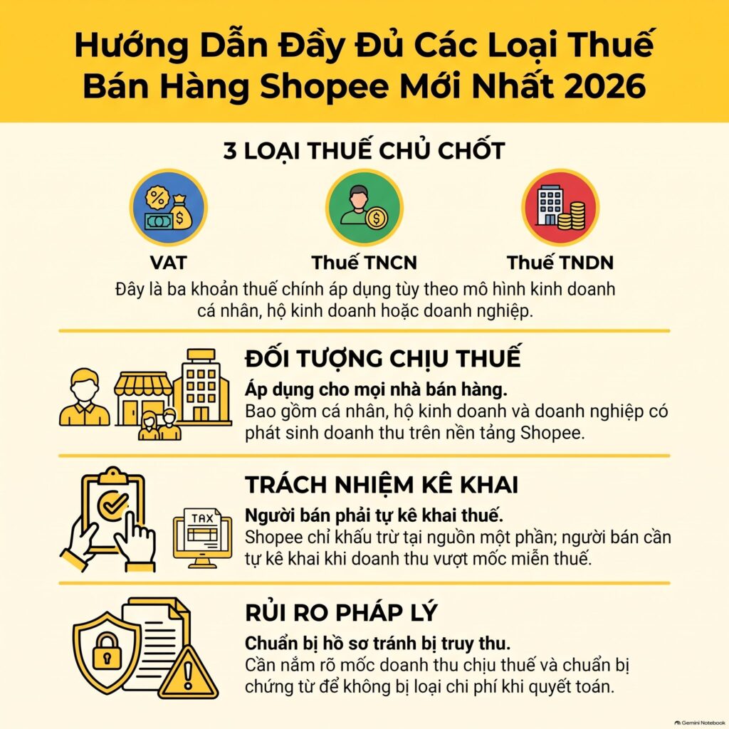Các loại thuế bán hàng Shopee người bán cần biết năm 2026