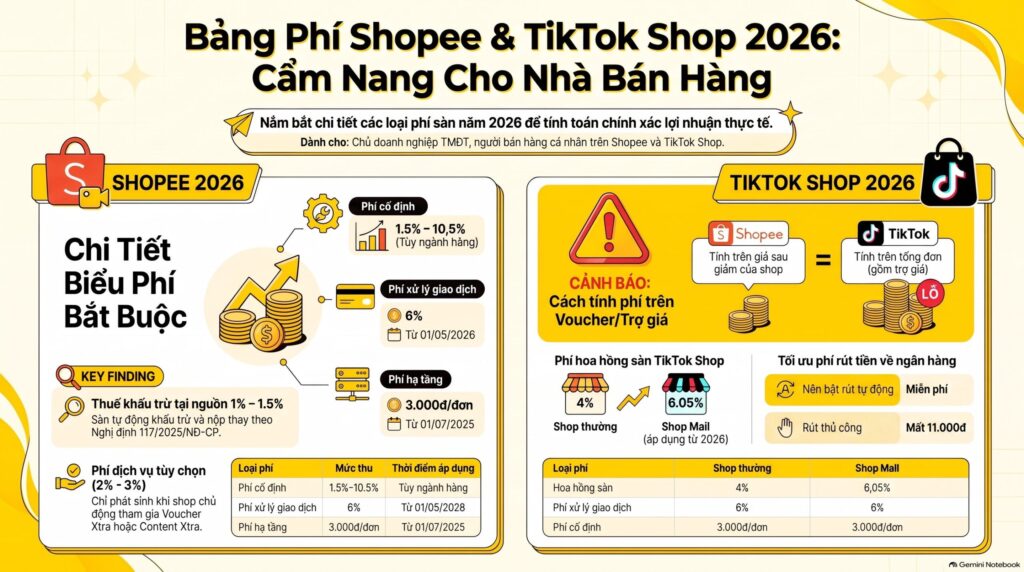 bảng phí shopee 2026 chi tiết phí sàn phí rút tiền