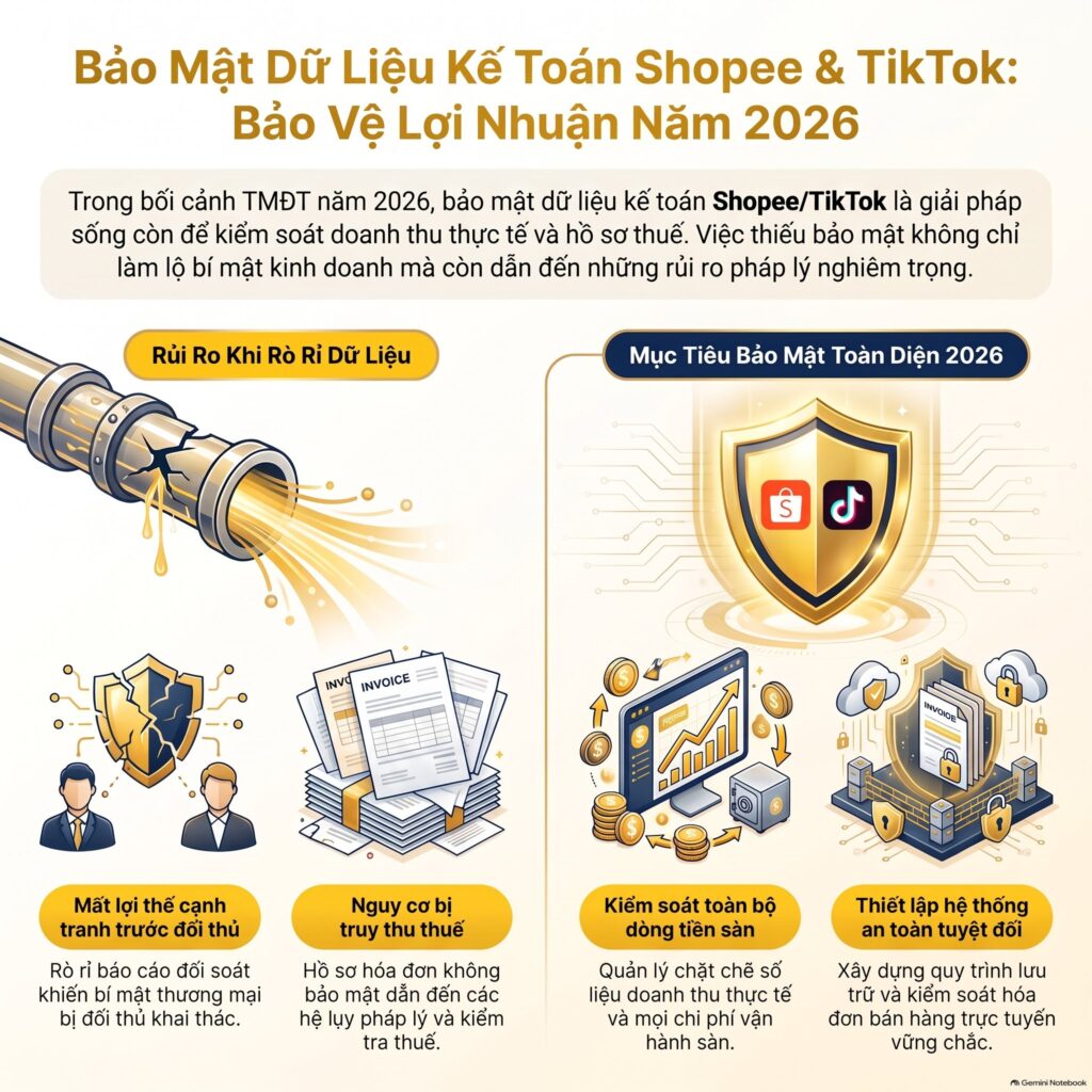 Hệ thống bảo mật dữ liệu kế toán Shopee TikTok chuyên nghiệp tránh rủi ro lộ doanh thu