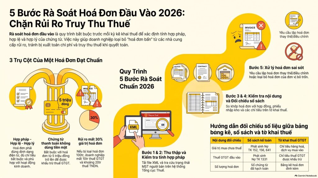 Cách rà soát hoá đơn đầu vào 5 bước chuẩn tránh truy thu 2026