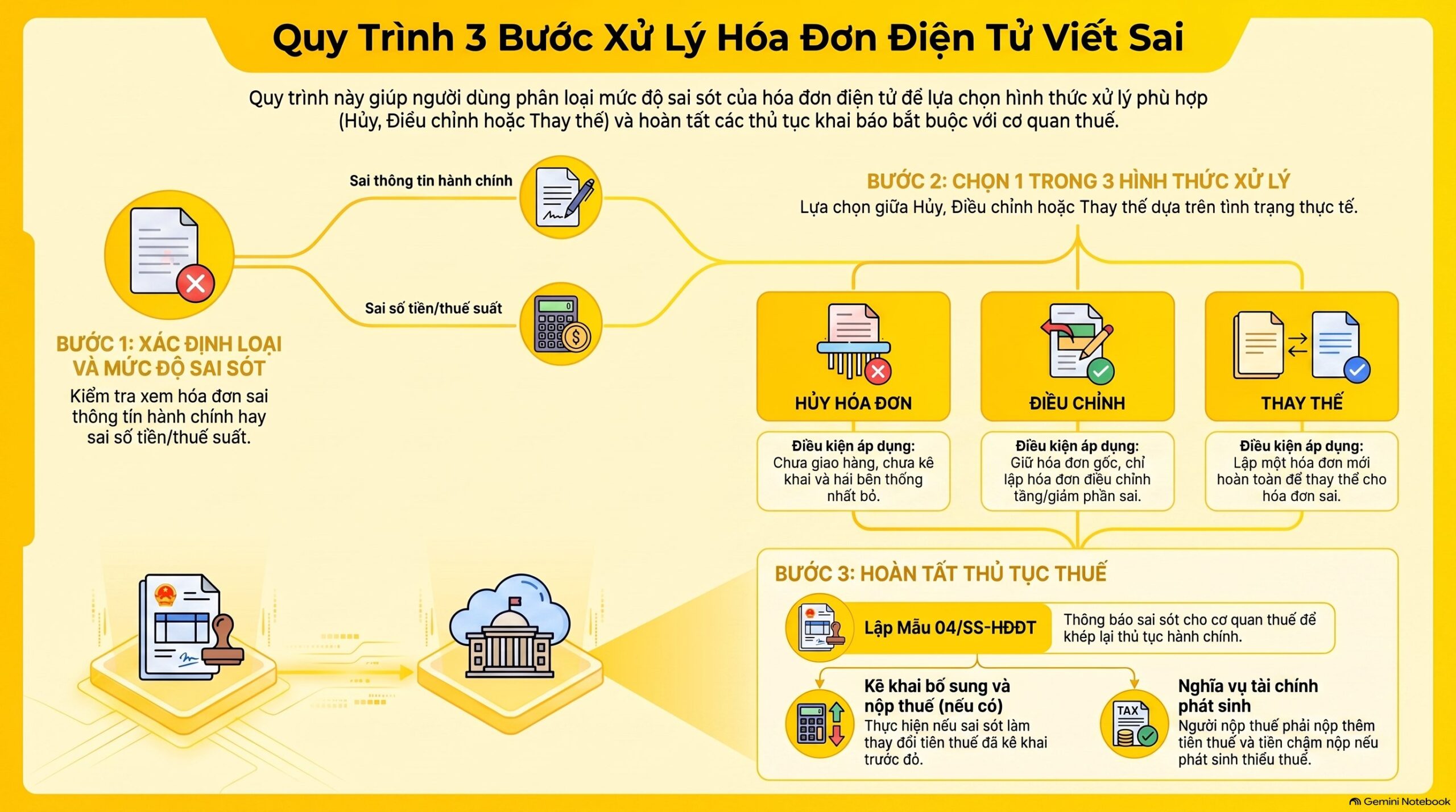 Hướng dẫn cách xử lý hóa đơn điện tử viết sai theo 4 trường hợp mới nhất 2026