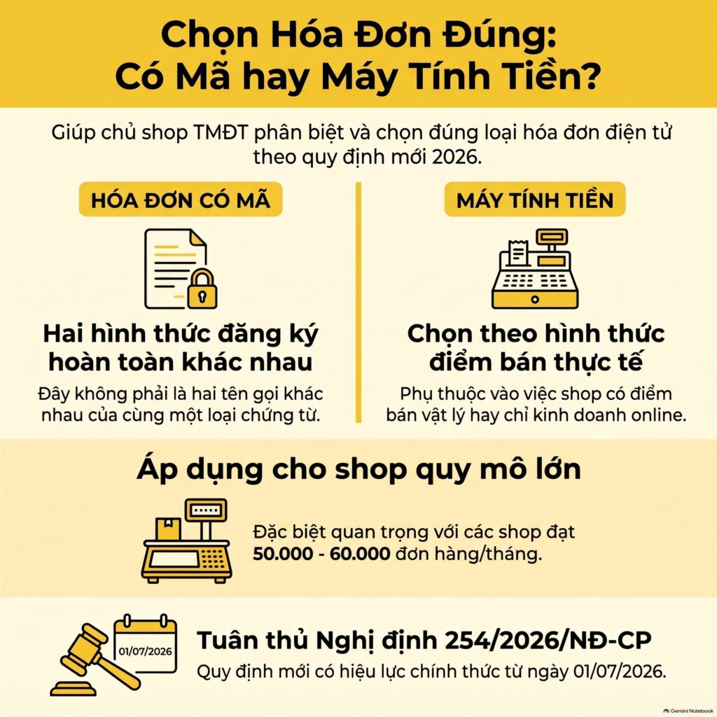 Hóa đơn có mã hay máy tính tiền cho công ty bán hàng qua Shopee, TikTok Shop