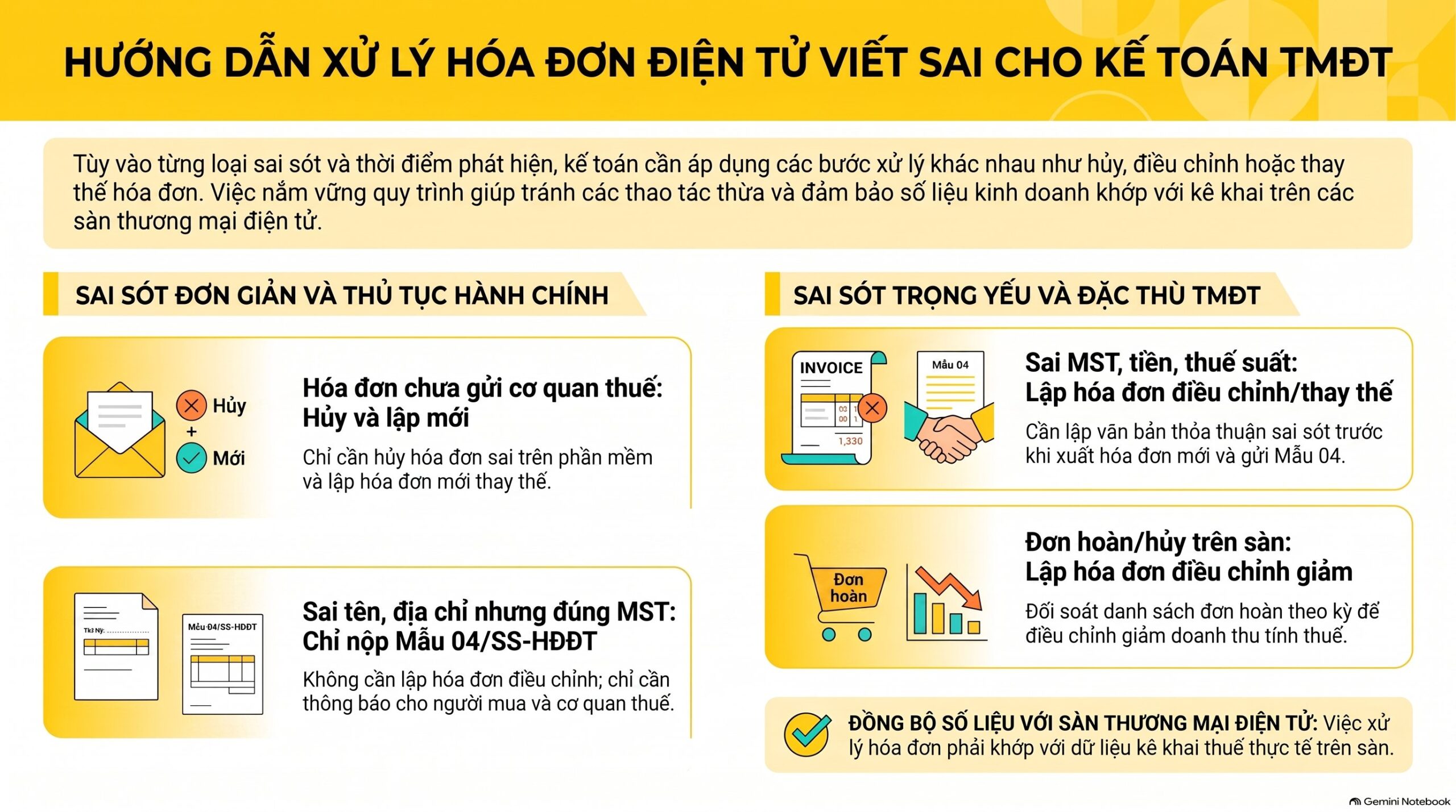 Hướng dẫn cách xử lý hóa đơn điện tử viết sai theo 4 trường hợp mới nhất 2026