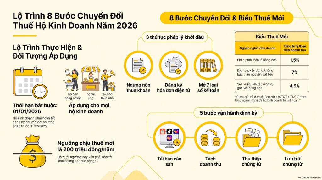 Bỏ thuế khoán hộ kinh doanh 2026 và lộ trình chuyển sang kê khai từ 01/01/2026