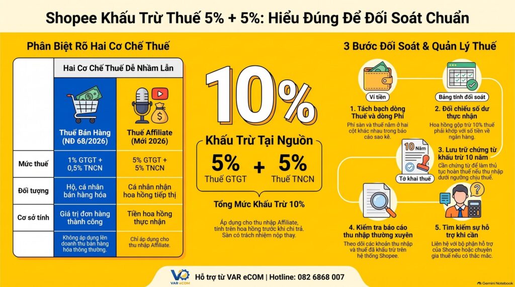 Shopee khấu trừ 5% thuế gì trên sao kê đối tác tiếp thị liên kết 2026
