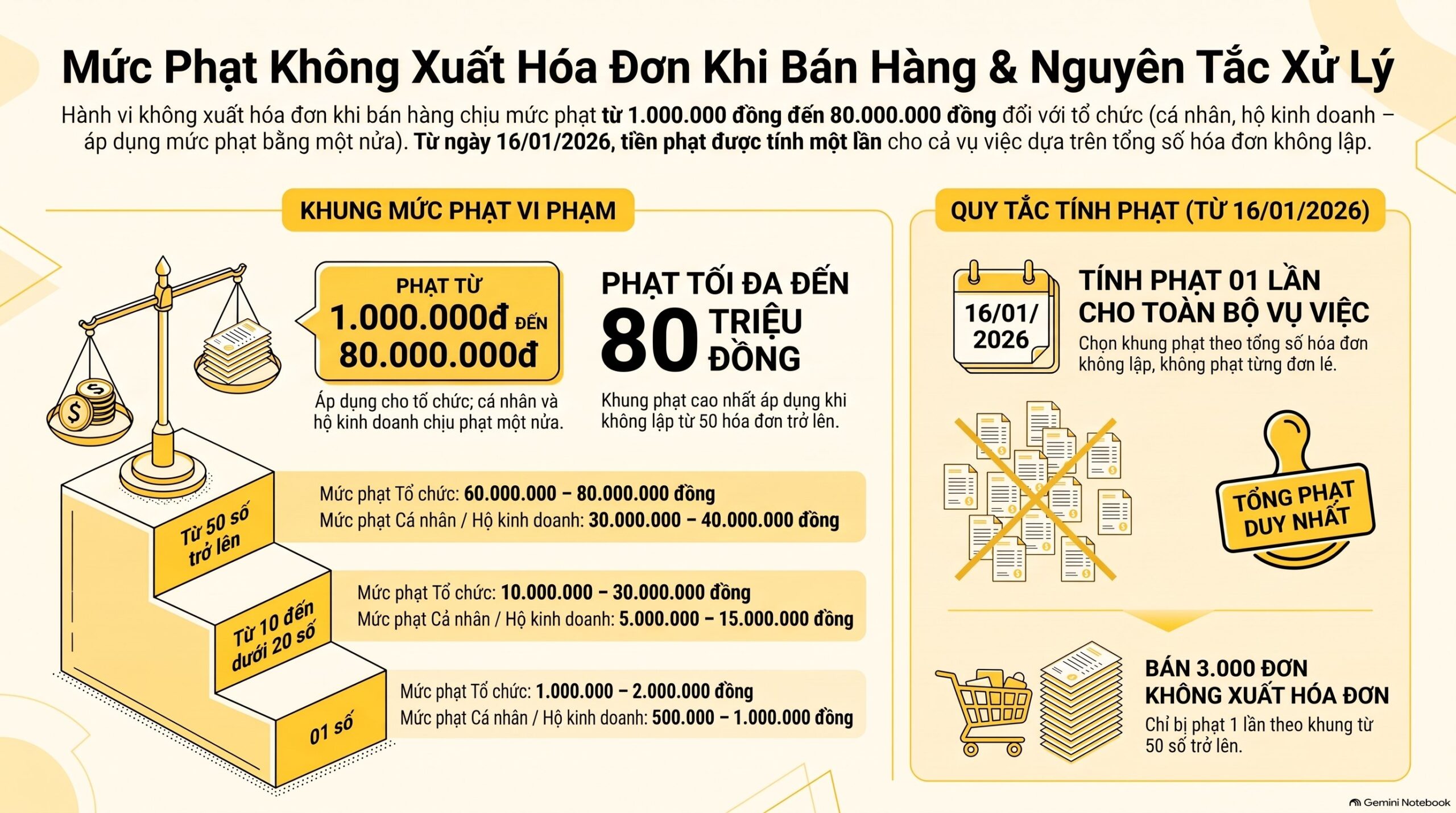 Không xuất hóa đơn khi bán hàng bị phạt bao nhiêu: 5 khung phạt mới nhất 2026