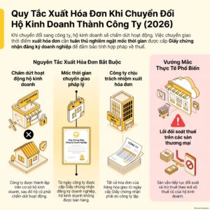 Chuyển đổi hộ kinh doanh sang công ty: sơ đồ ngày cấp giấy chứng nhận và hóa đơn của hộ, của công ty