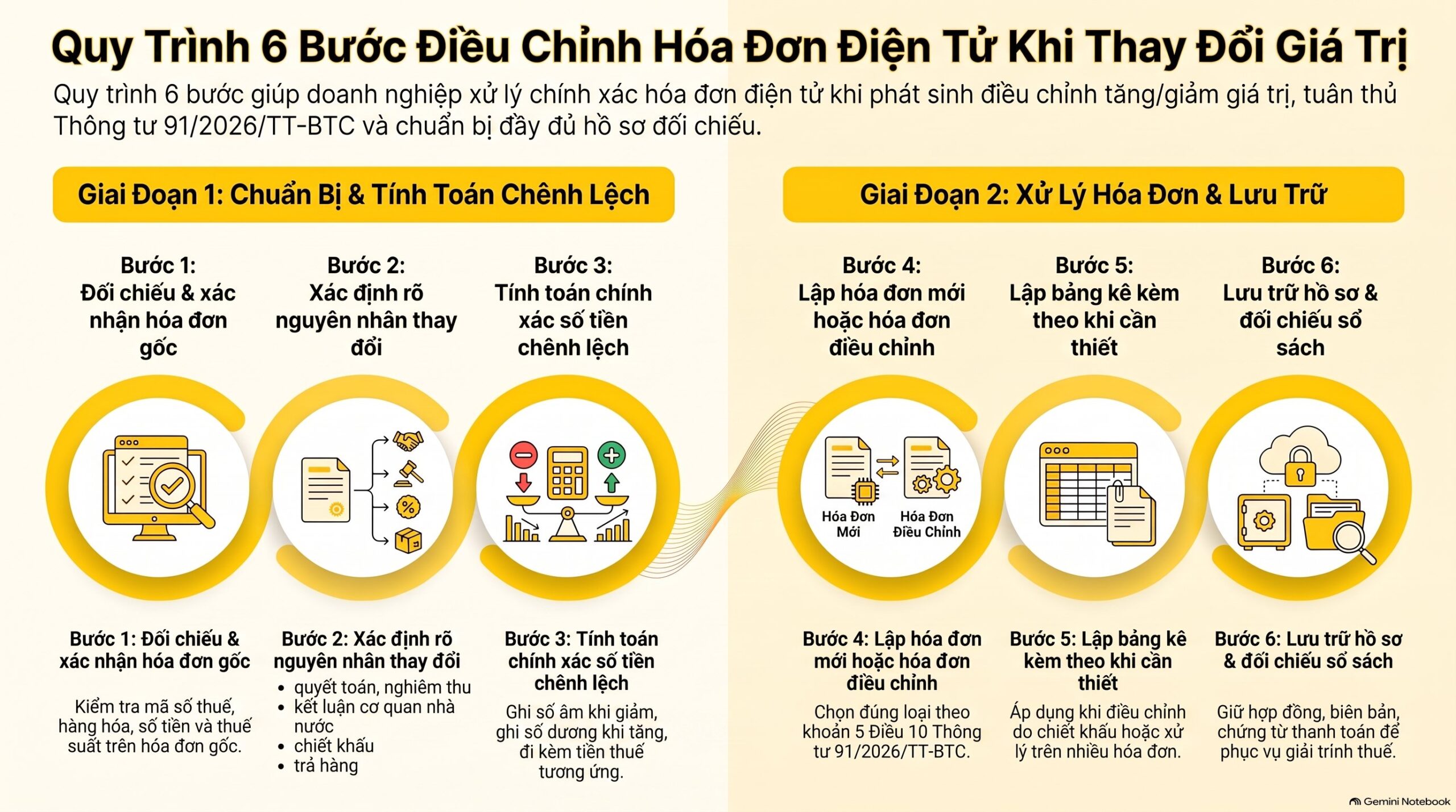 Điều chỉnh hóa đơn điện tử khi thay đổi giá trị: Hướng dẫn 6 bước mới nhất 2026