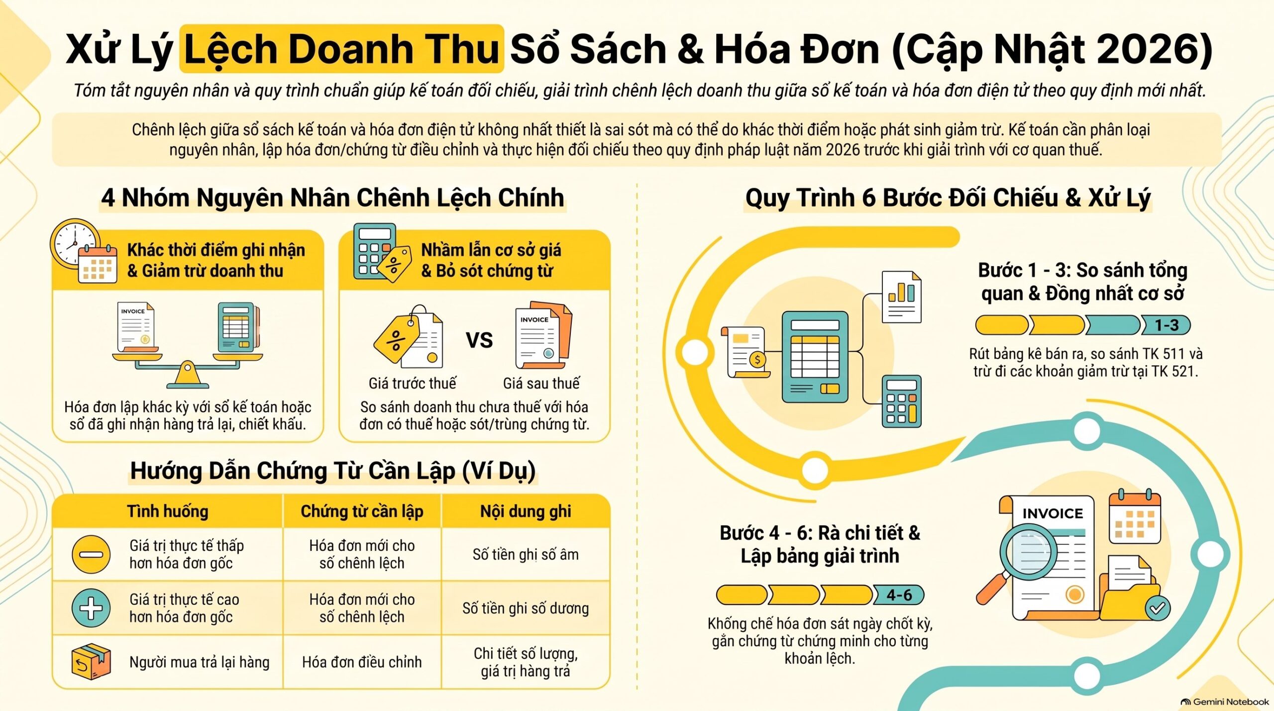 Doanh thu trên sổ sách không khớp hóa đơn: hạch toán và giải trình thế nào, mới nhất 2026