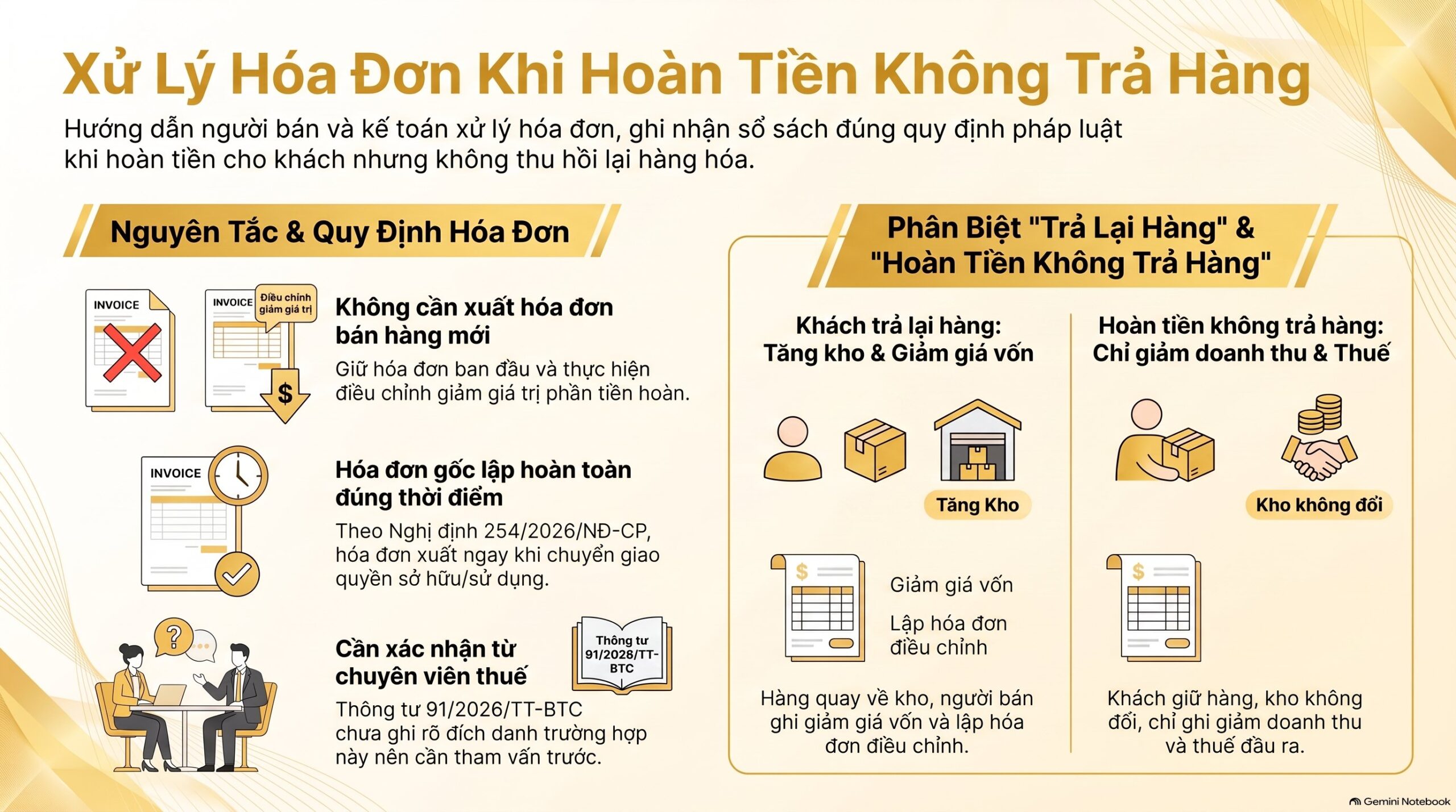 Hoàn tiền không trả hàng ghi hóa đơn thế nào? Hạch toán mới nhất 2026