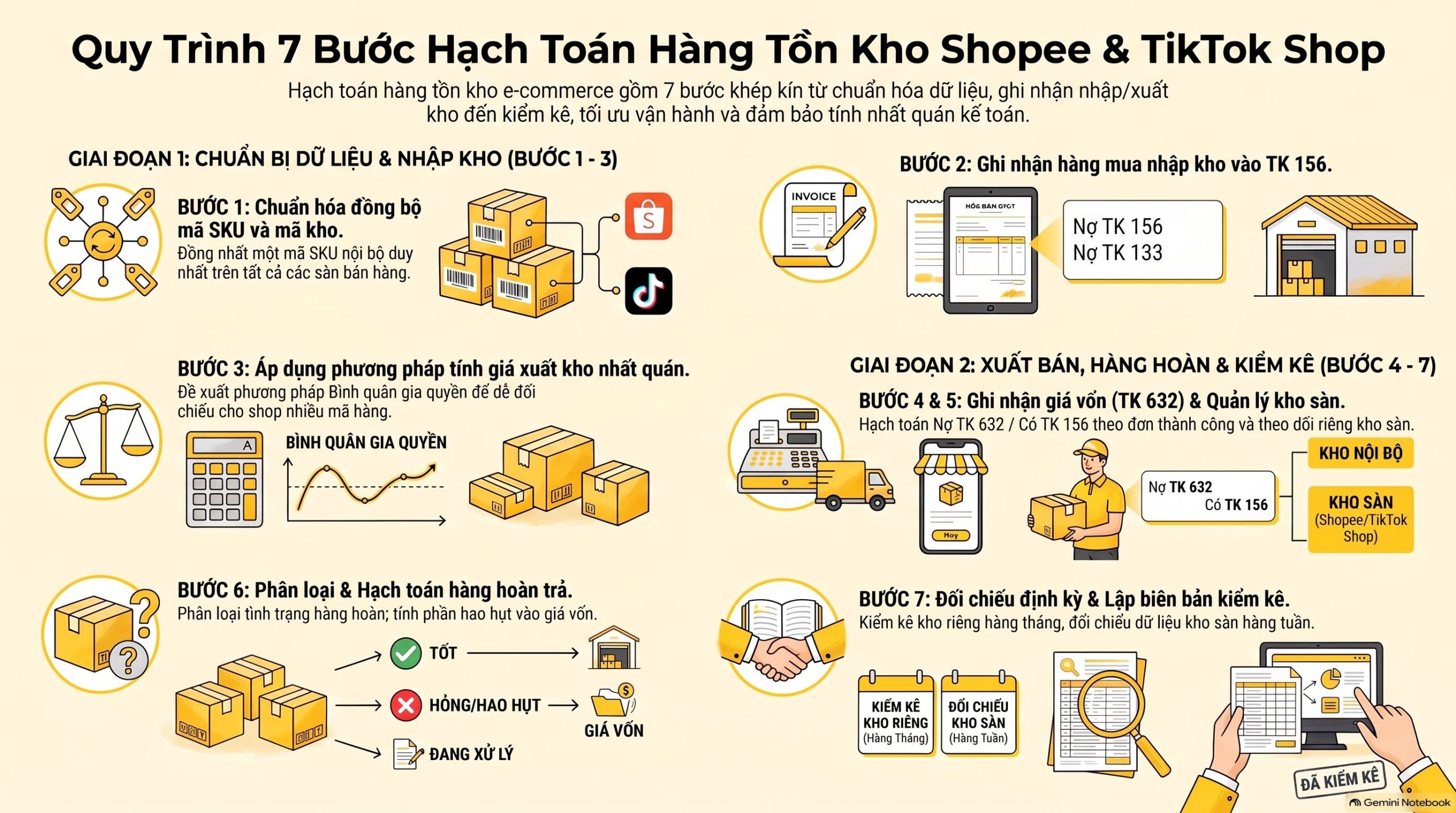 Hạch toán hàng tồn kho bán hàng online Shopee TikTok Shop: 7 bước mới nhất 2026