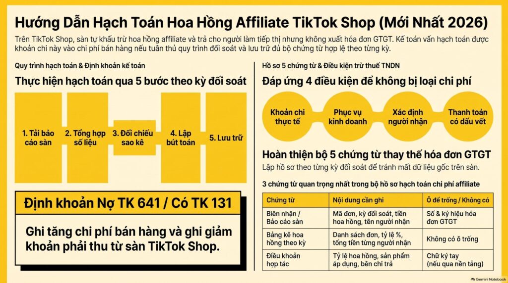 Hạch toán hoa hồng affiliate TikTok Shop khi chỉ có biên nhận