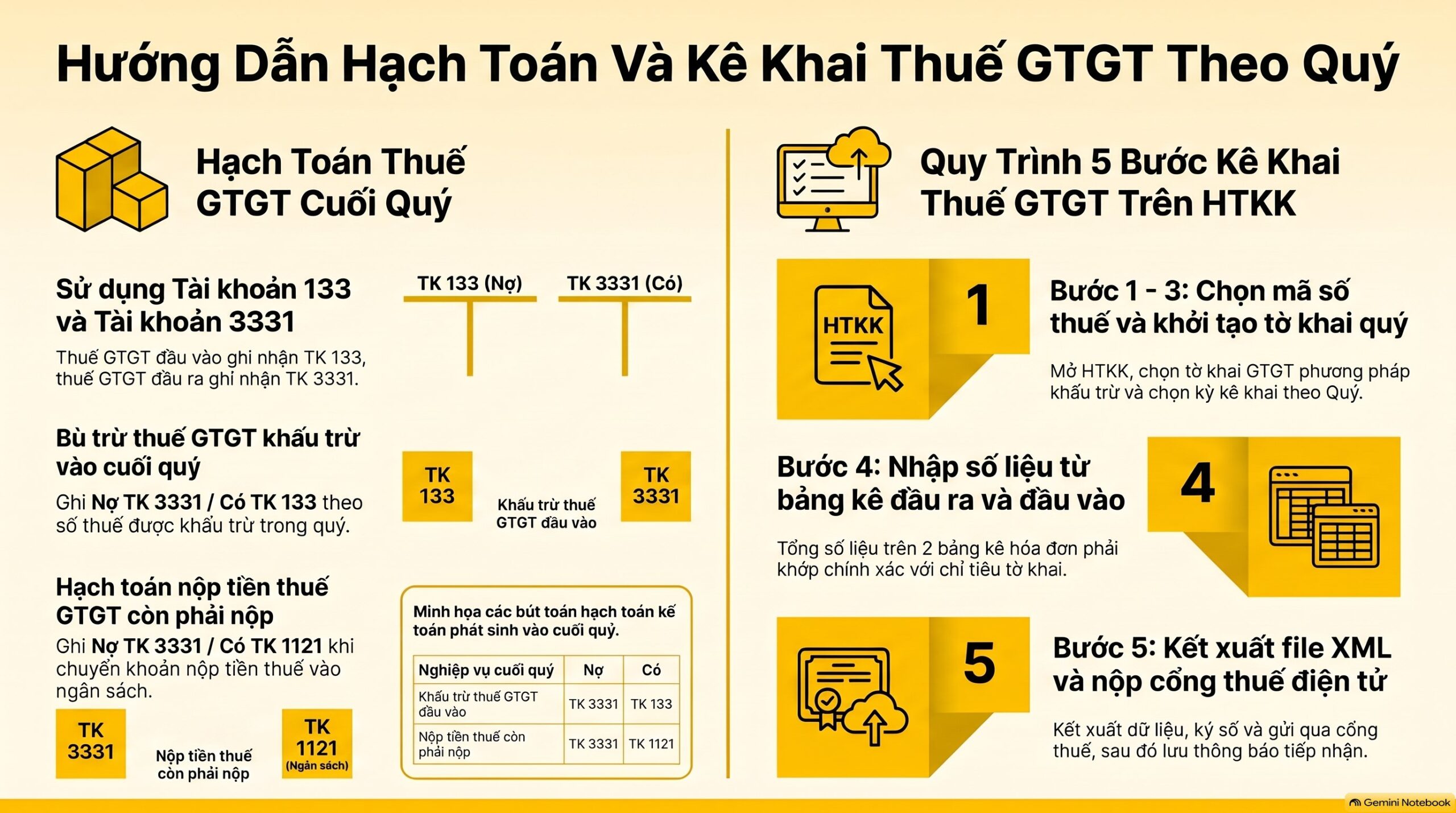Hạch toán cuối quý khi khai thuế gtgt theo quý: TK 133, 3331, 1121