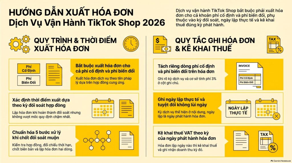 Hóa đơn dịch vụ vận hành TikTok Shop: sơ đồ thời điểm lập theo kỳ đối soát