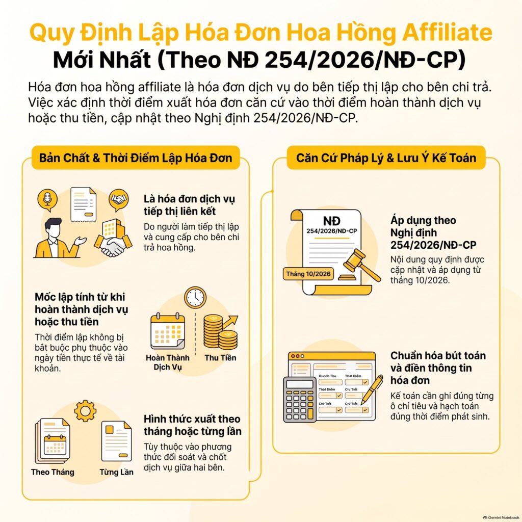 Hóa đơn hoa hồng affiliate: sơ đồ chọn mốc lập theo tháng hay từng lần