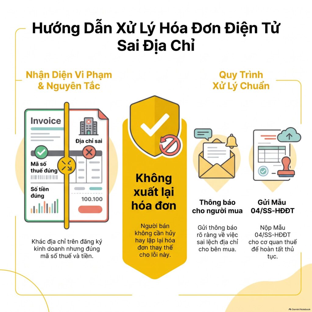 Hóa đơn sai địa chỉ: sơ đồ 4 bước xử lý và Mẫu 04/SS-HĐĐT