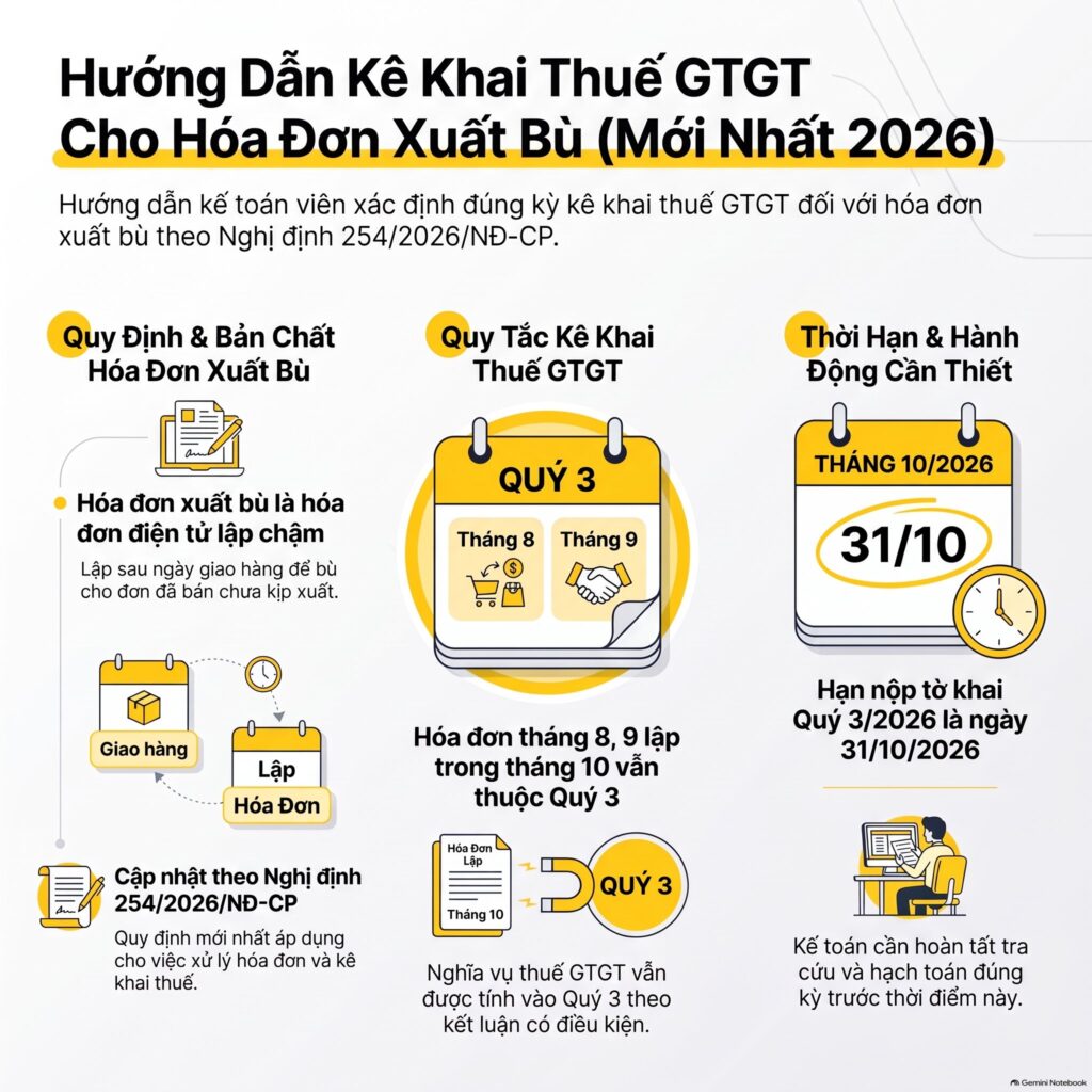 Hóa đơn xuất bù tháng 8, tháng 9 lập trong tháng 10 và kỳ kê khai GTGT quý 3