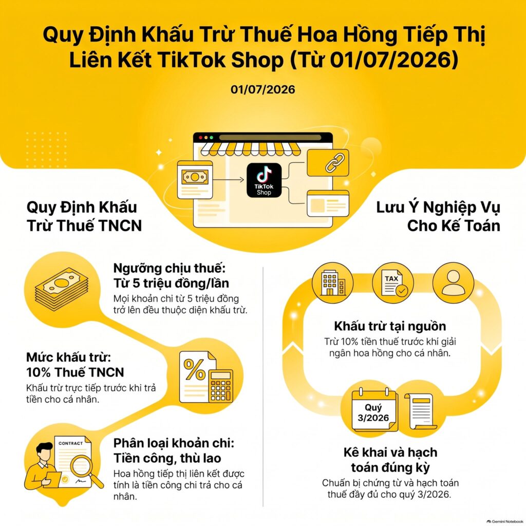 Kế toán kiểm tra biên nhận hoa hồng tiếp thị liên kết TikTok Shop trước khi kê khai thuế quý 3 năm 2026