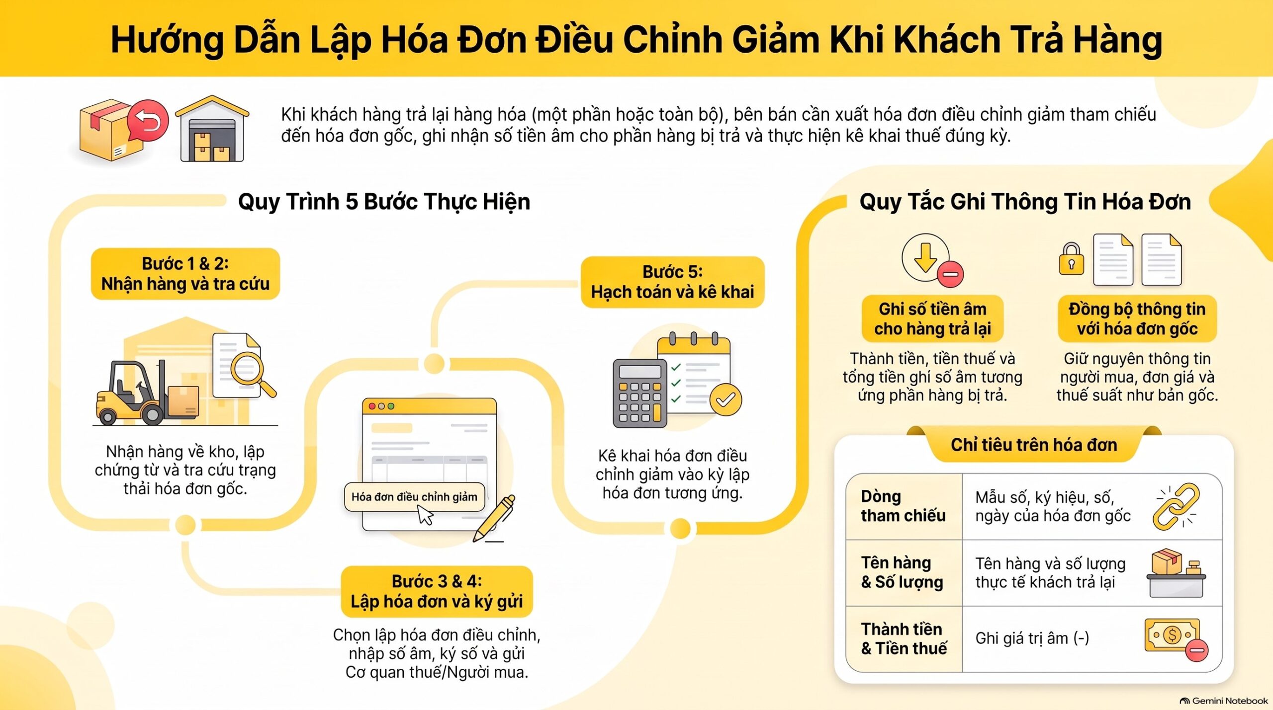 Khách trả lại hàng xuất hóa đơn điều chỉnh giảm ghi thế nào? 5 bước mới nhất 2026