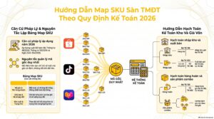 Sơ đồ map SKU sàn TMĐT nối mã Shopee, TikTok Shop với mã gốc trong sổ kế toán