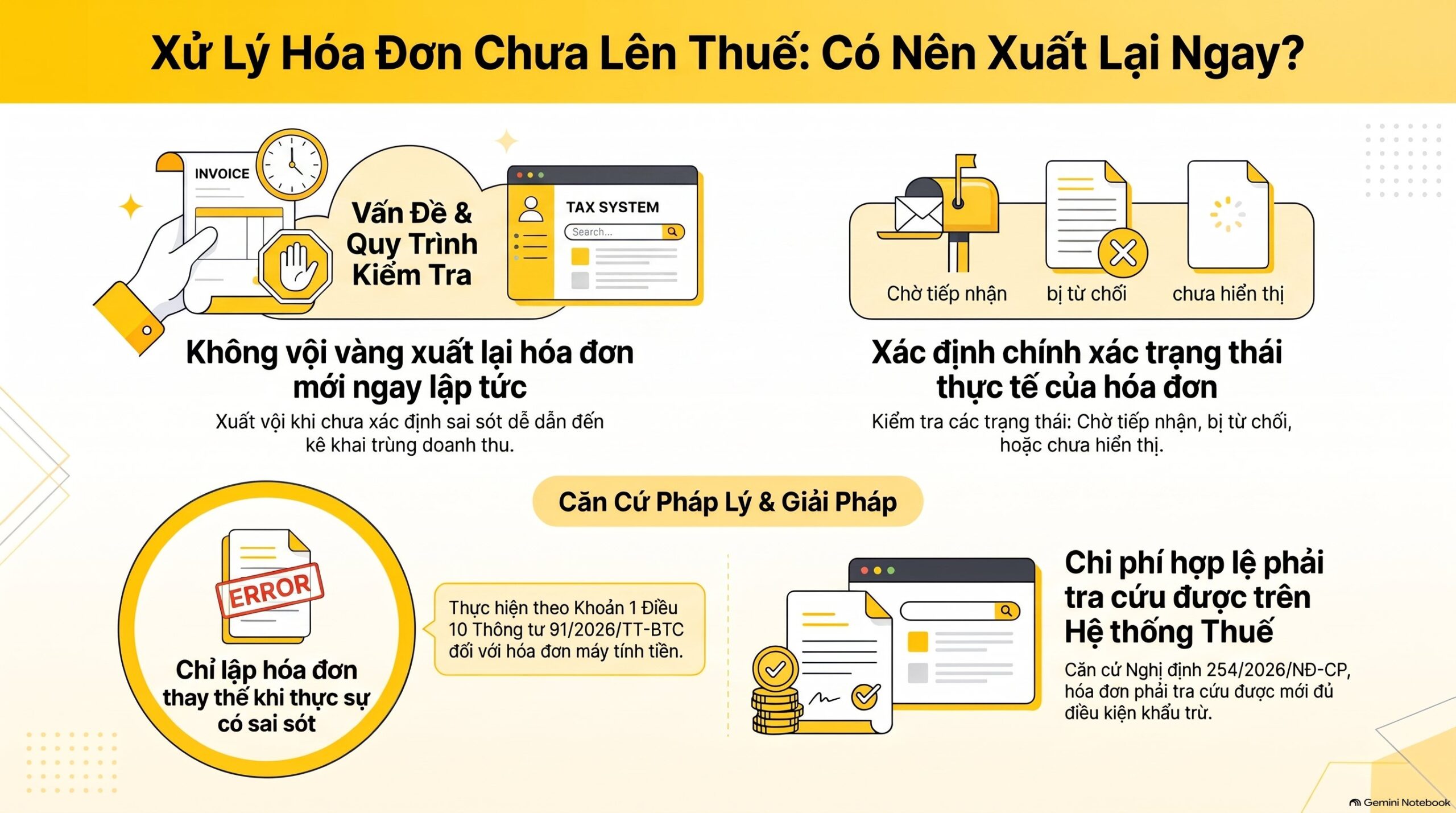 Hóa đơn chưa lên thuế từ máy tính tiền: xử lý và hạch toán thế nào, mới nhất 2026