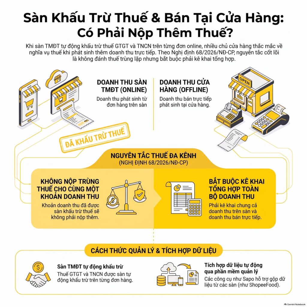 Sàn khấu trừ thuế và hộ kinh doanh vừa bán tại cửa hàng vừa bán trên ShopeeFood