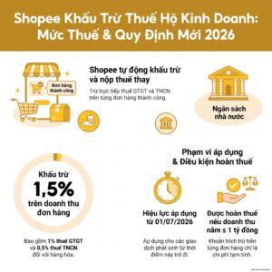 Bảng minh họa Shopee khấu trừ thuế 1% GTGT và 0,5% TNCN trên một đơn hàng hóa