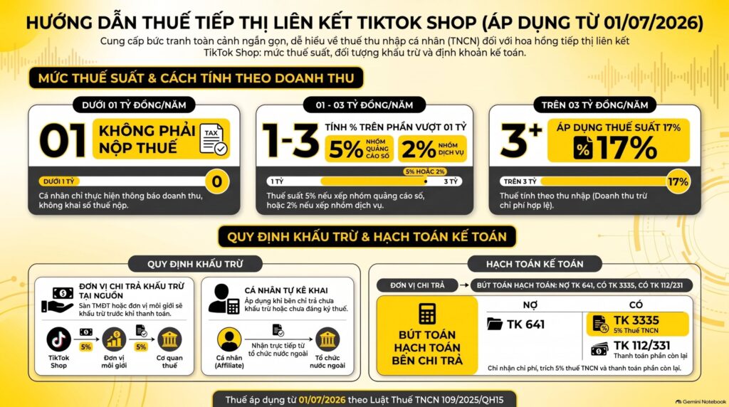 Thuế tiếp thị liên kết TikTok Shop: căn cứ pháp lý cho kế toán viên